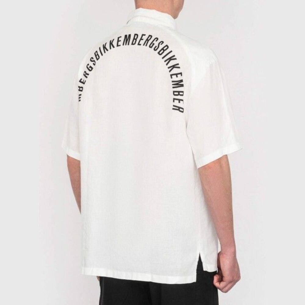 NWT BIKKEMBERGS MEN'S 100% LINEN OPTICAL WHITE BUTTON DOWN SHORT SLEEVE SHIRT 44